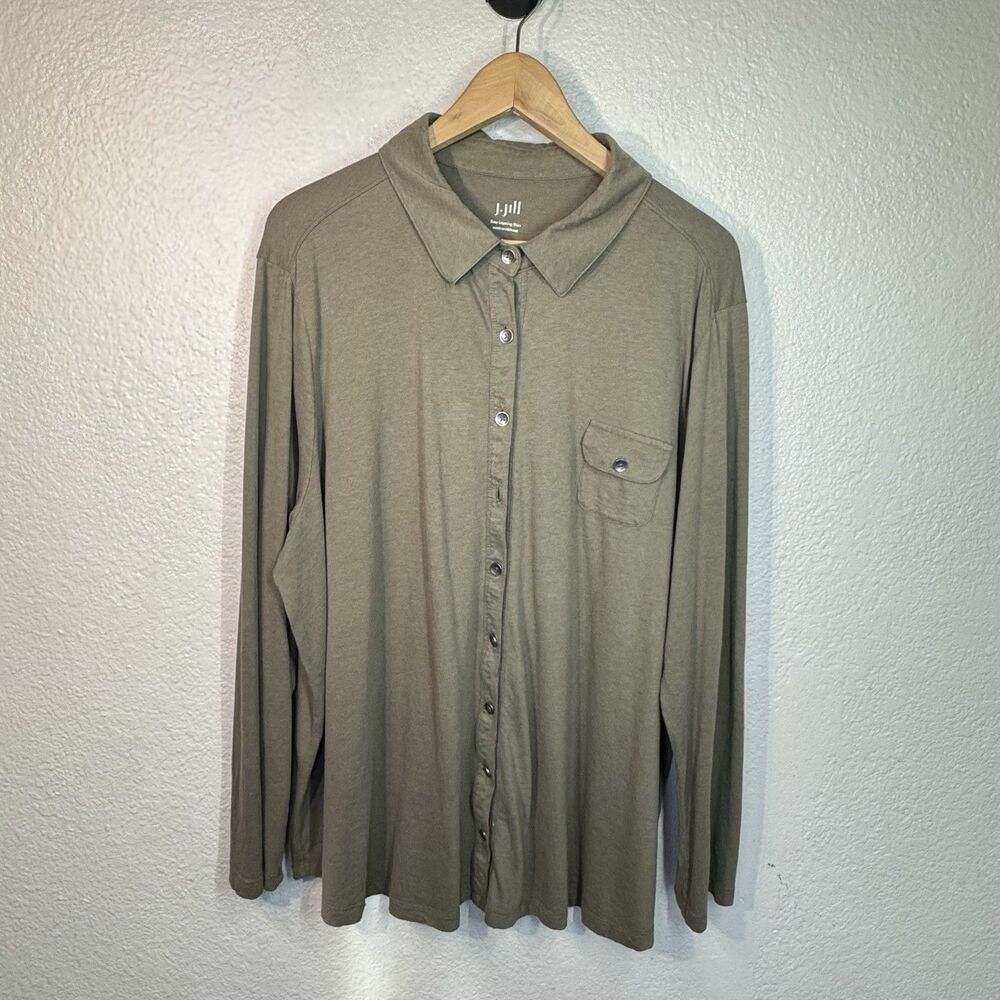 J Jill Easy Layering Shirt Women 3X Green Button Front Long Sleeve Soft Casual
